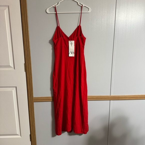 Zara Scarlet Red Strappy Midi Dress Size Small - Picture 3 of 11